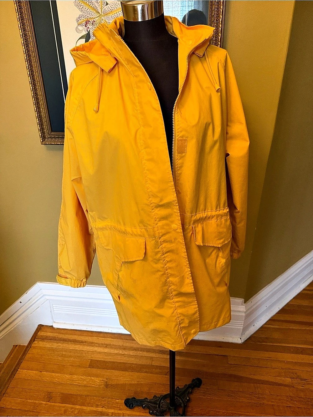 London Fog Hooded Raincoat Yellow Large